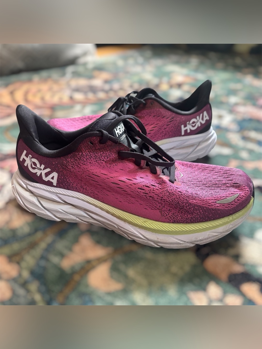 Hoka One One Clifton 8 Wide Running Shoes Athletic Sneakers Pink Size 10